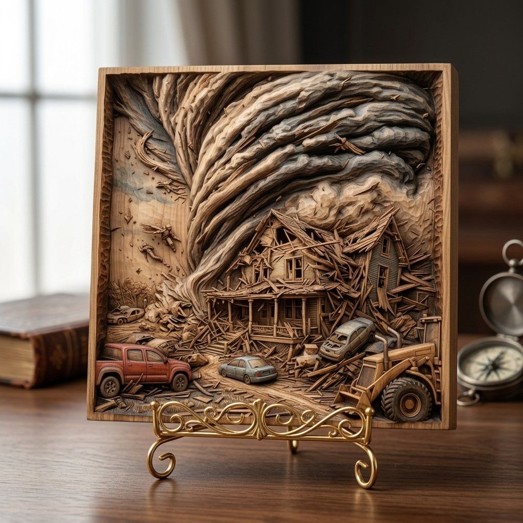 Nature's Fury Tornado Storm Scene CNC Relief STL bas-relief STL — view 8