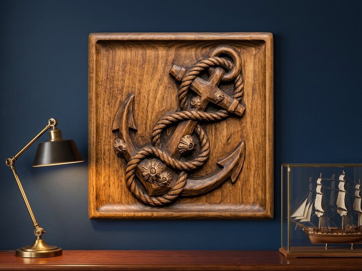 Nautical Anchor and Barnacle CNC Relief STL bas-relief STL — view 13
