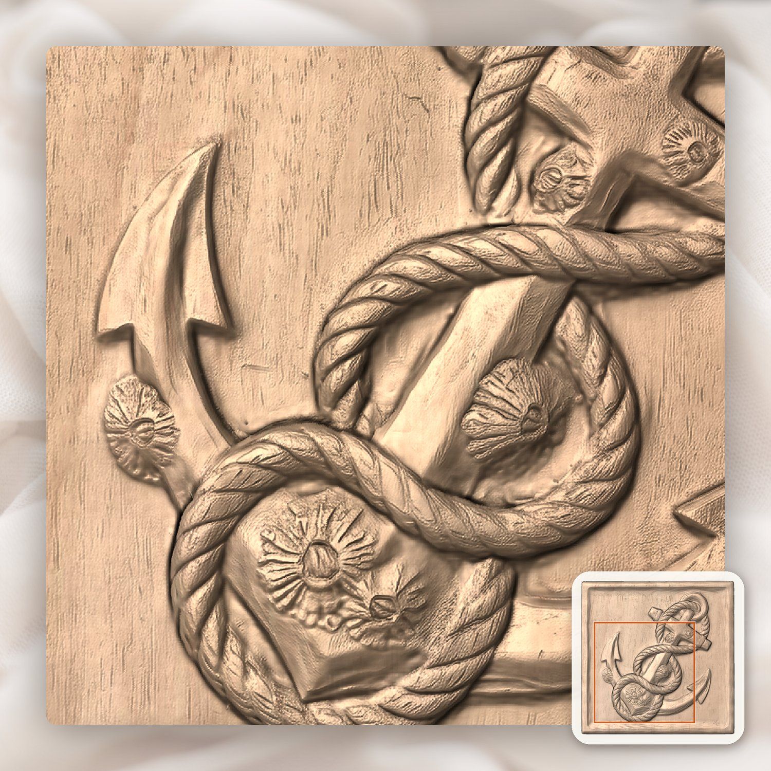 Nautical Anchor and Barnacle CNC Relief STL bas-relief STL — view 6