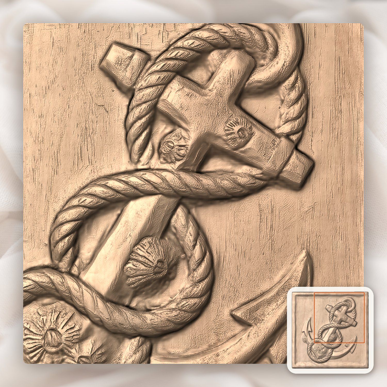 Nautical Anchor and Barnacle CNC Relief STL bas-relief STL — view 7