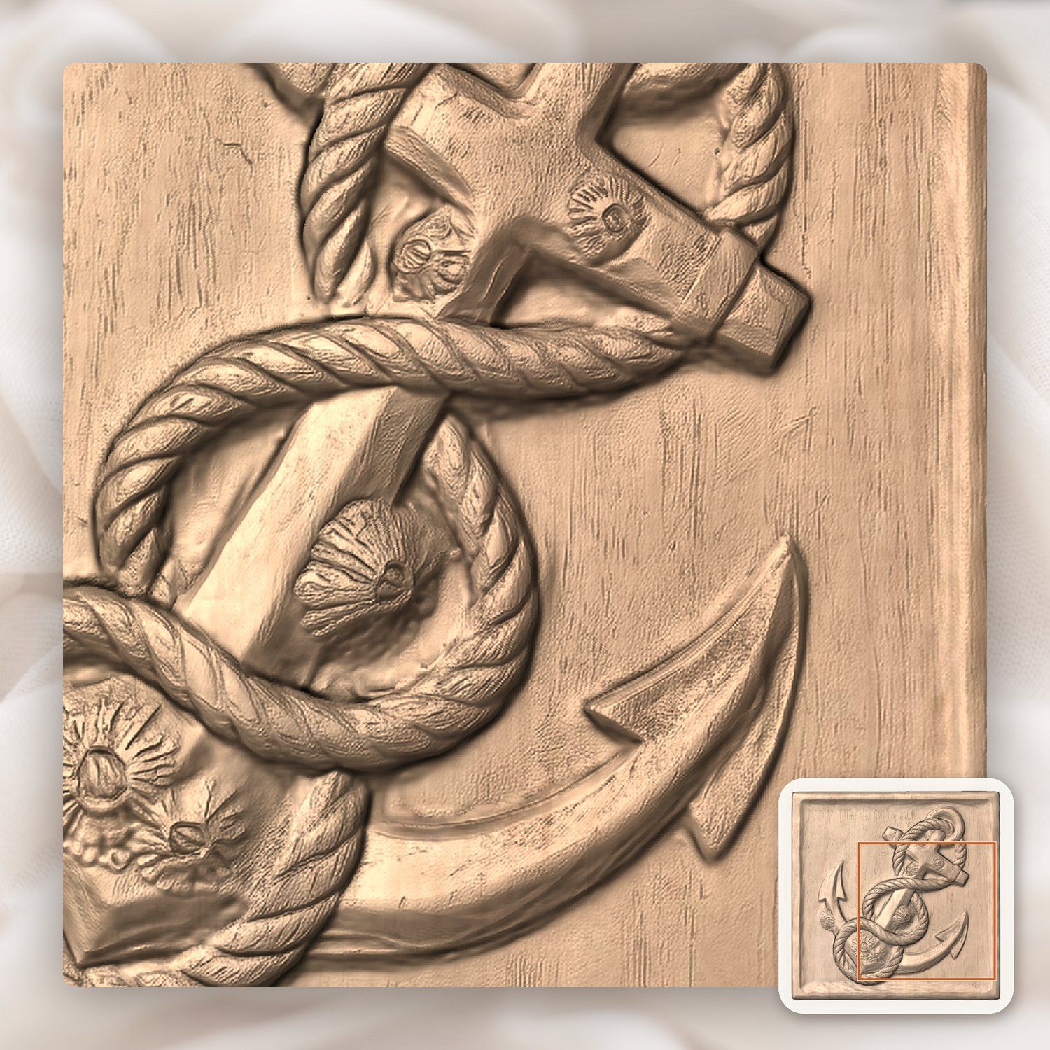 Nautical Anchor and Barnacle CNC Relief STL bas-relief STL — view 8