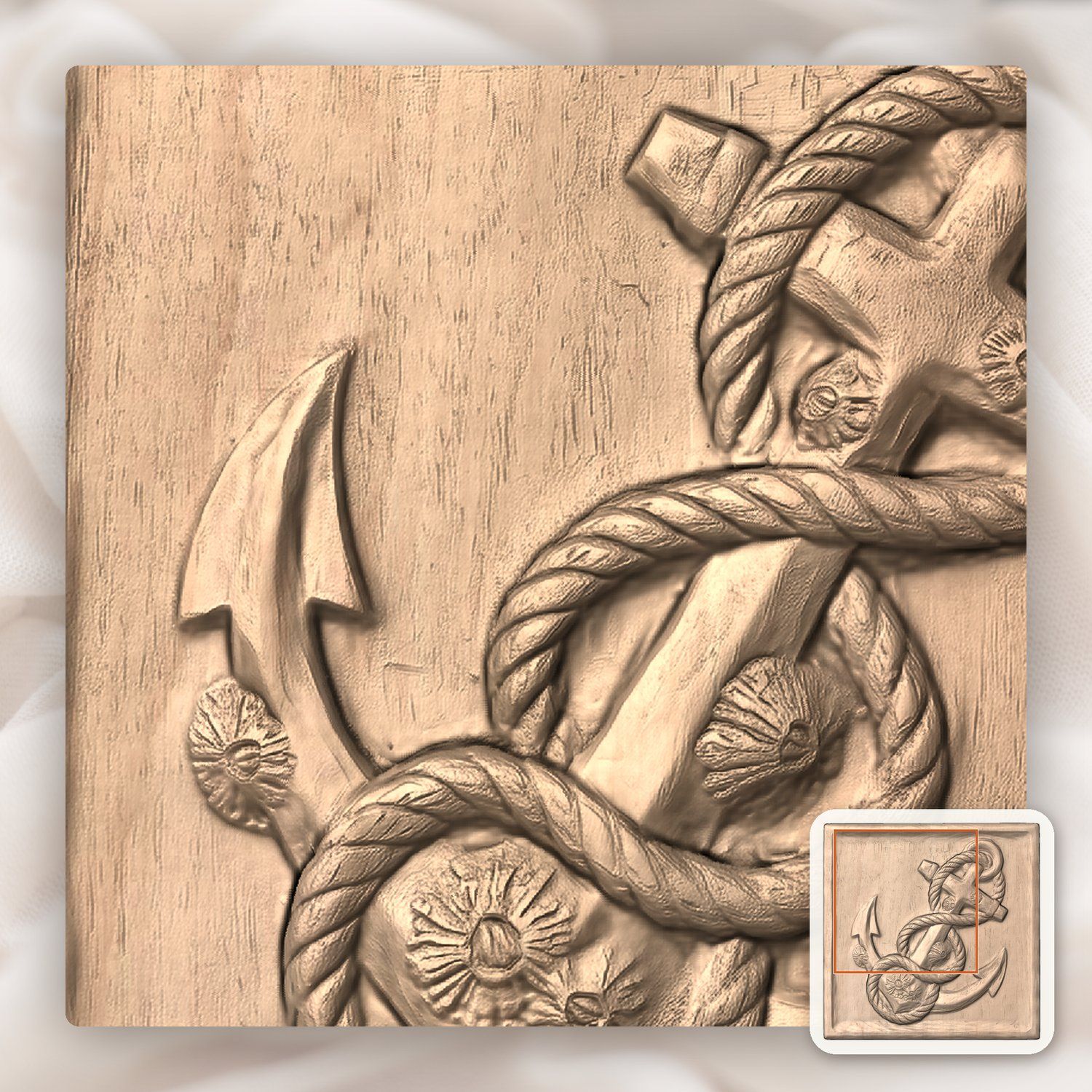 Nautical Anchor and Barnacle CNC Relief STL bas-relief STL — view 9