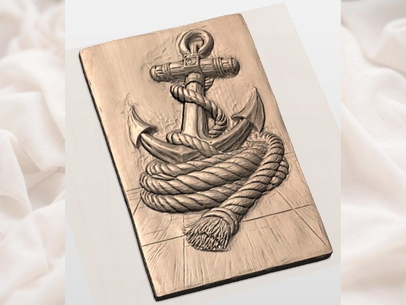 Anchor and Coiled Rope Nautical Bas-Relief STL Carving bas-relief STL — view 2