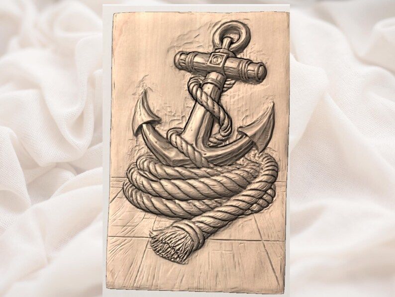 Anchor and Coiled Rope Nautical Bas-Relief STL Carving bas-relief STL — view 3