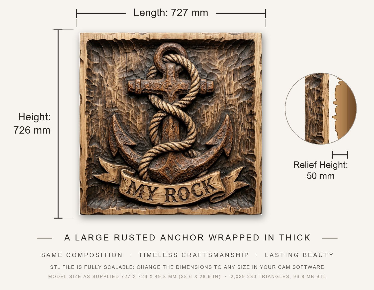 Nautical Anchor Strength MY ROCK CNC Relief STL bas-relief STL — view 3