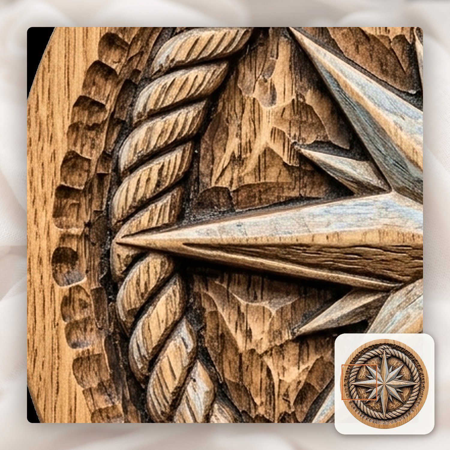 Nautical Compass Rose Rope Border CNC Relief STL bas-relief STL — view 11
