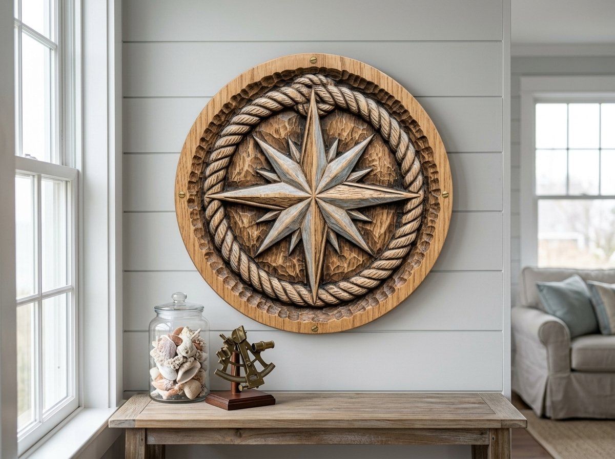 Nautical Compass Rose Rope Border CNC Relief STL bas-relief STL — view 12