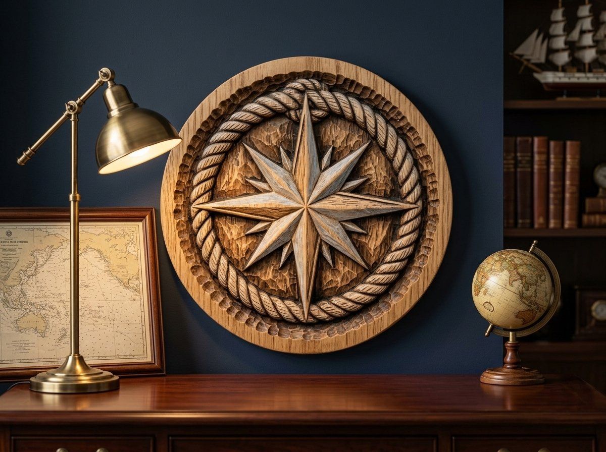Nautical Compass Rose Rope Border CNC Relief STL bas-relief STL — view 13