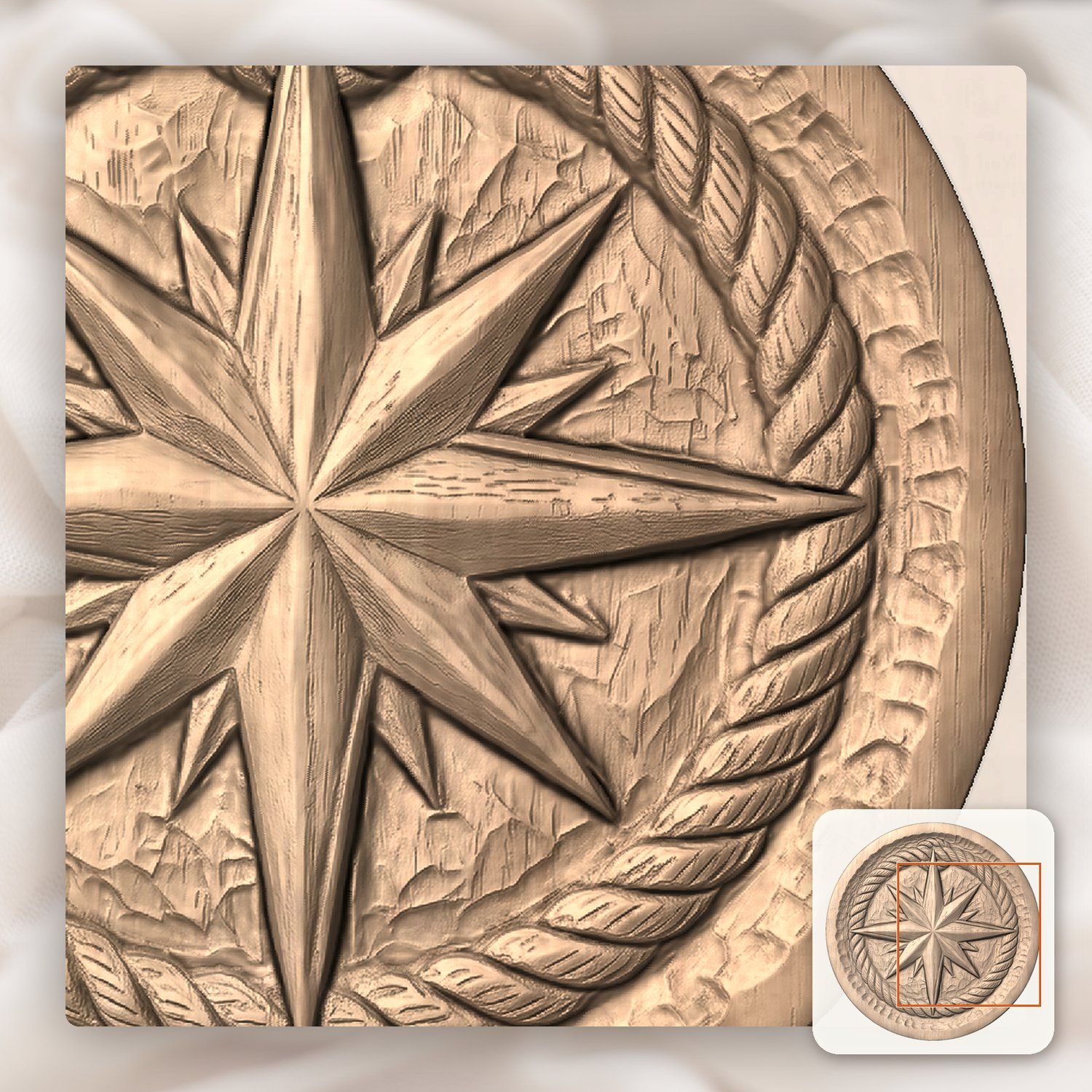 Nautical Compass Rose Rope Border CNC Relief STL bas-relief STL — view 9