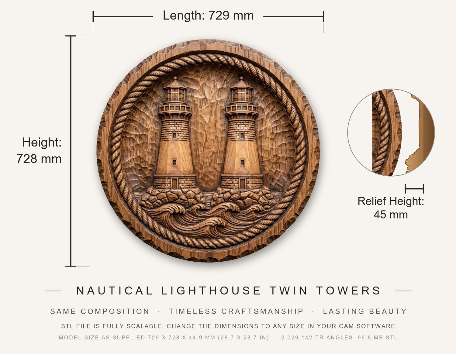 Nautical Lighthouse Twin Towers CNC Relief STL bas-relief STL — view 3