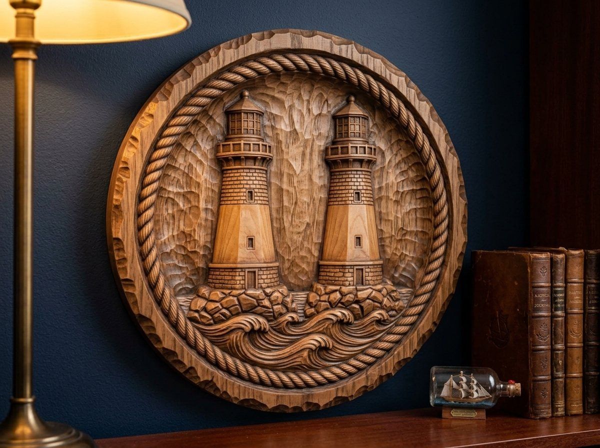 Nautical Lighthouse Twin Towers CNC Relief STL bas-relief STL — view 13