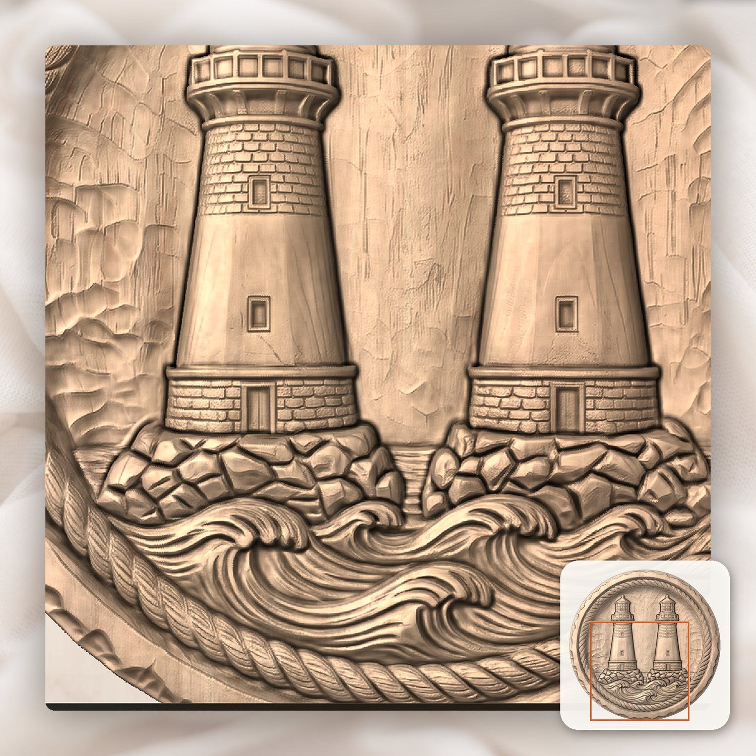 Nautical Lighthouse Twin Towers CNC Relief STL bas-relief STL — view 6