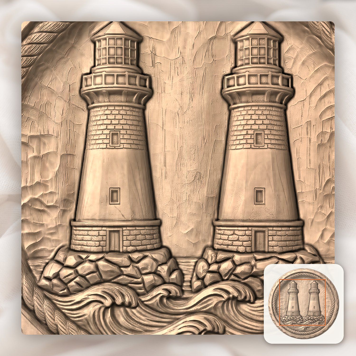Nautical Lighthouse Twin Towers CNC Relief STL bas-relief STL — view 7