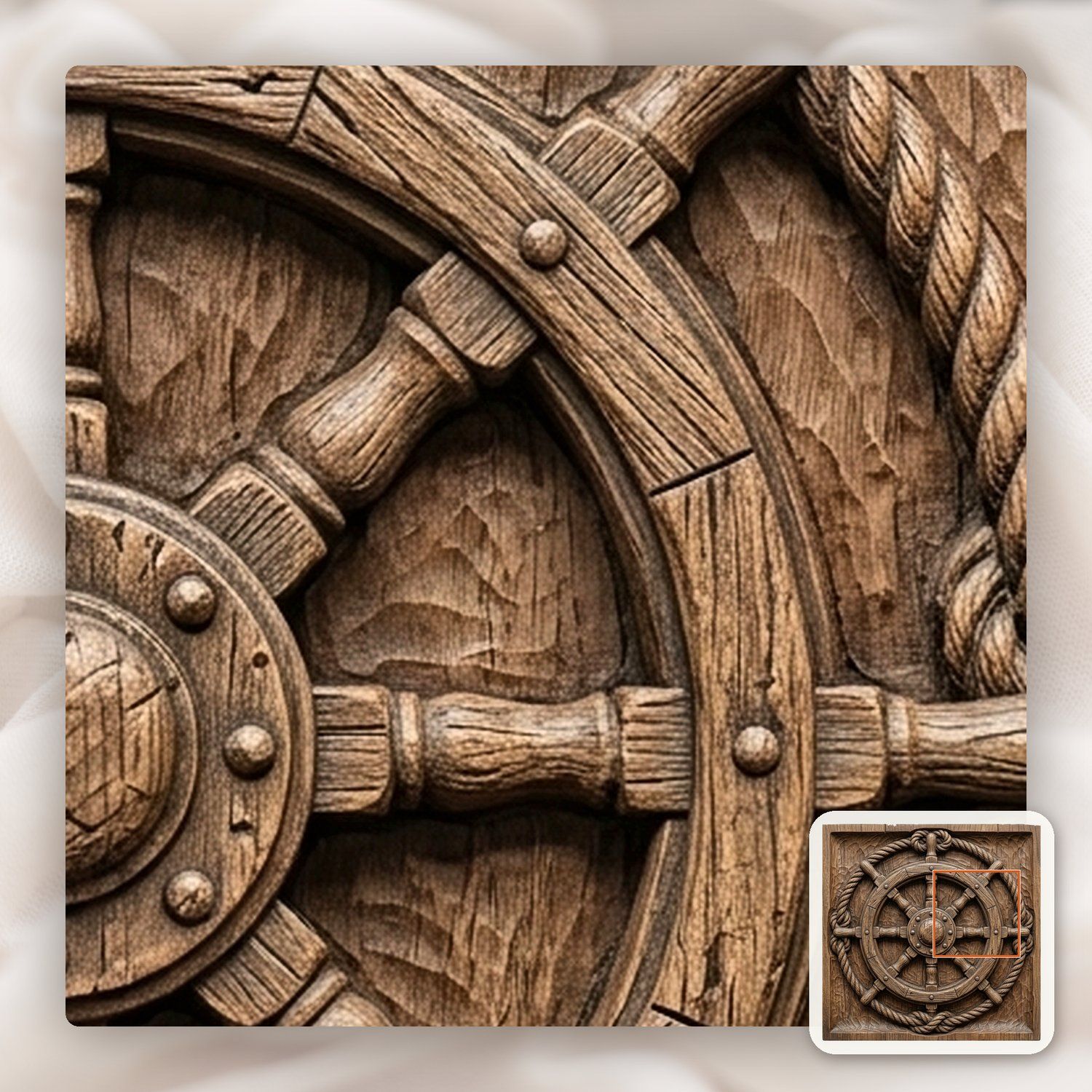 Nautical Ship Wheel Rope Border CNC Relief STL bas-relief STL — view 11