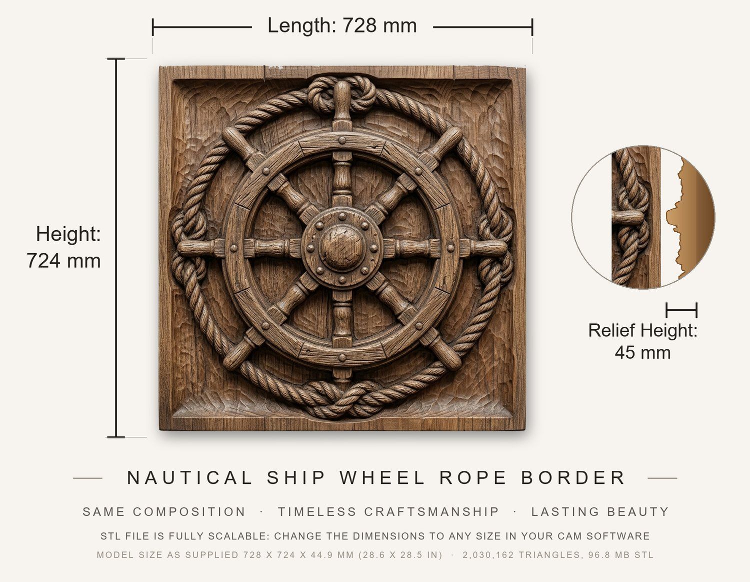 Nautical Ship Wheel Rope Border CNC Relief STL bas-relief STL — view 3