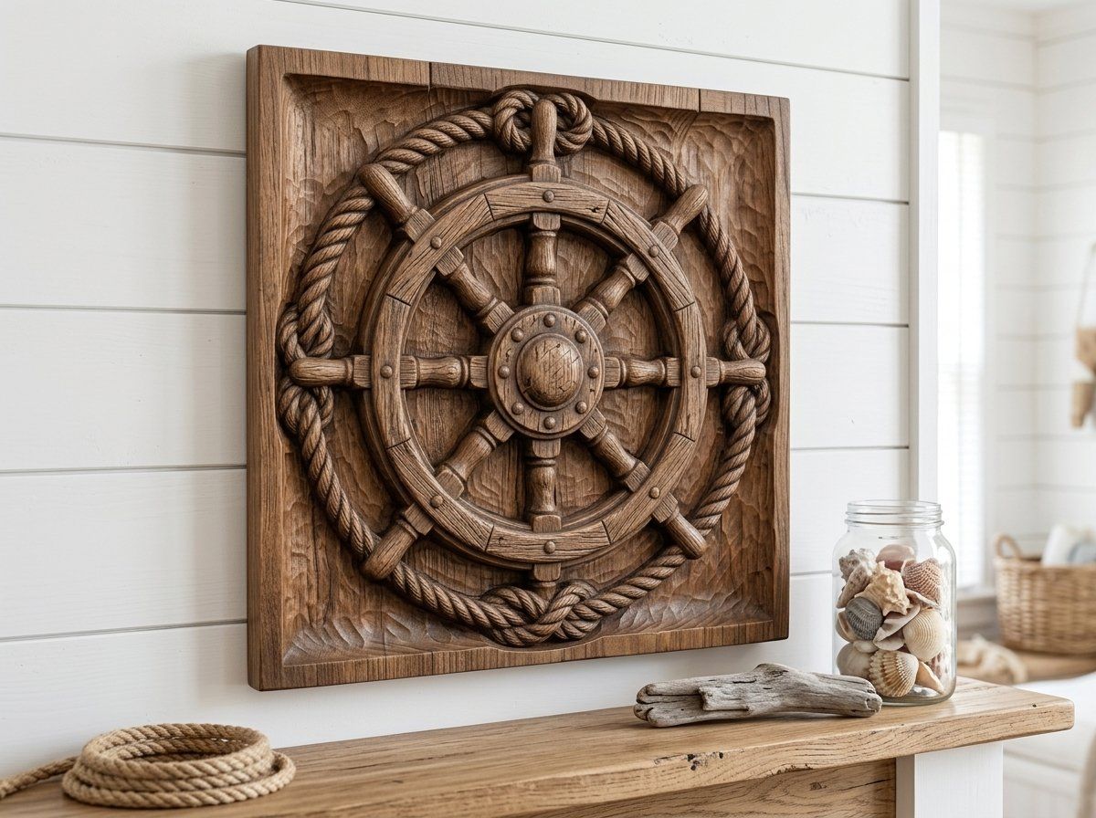 Nautical Ship Wheel Rope Border CNC Relief STL bas-relief STL — view 13