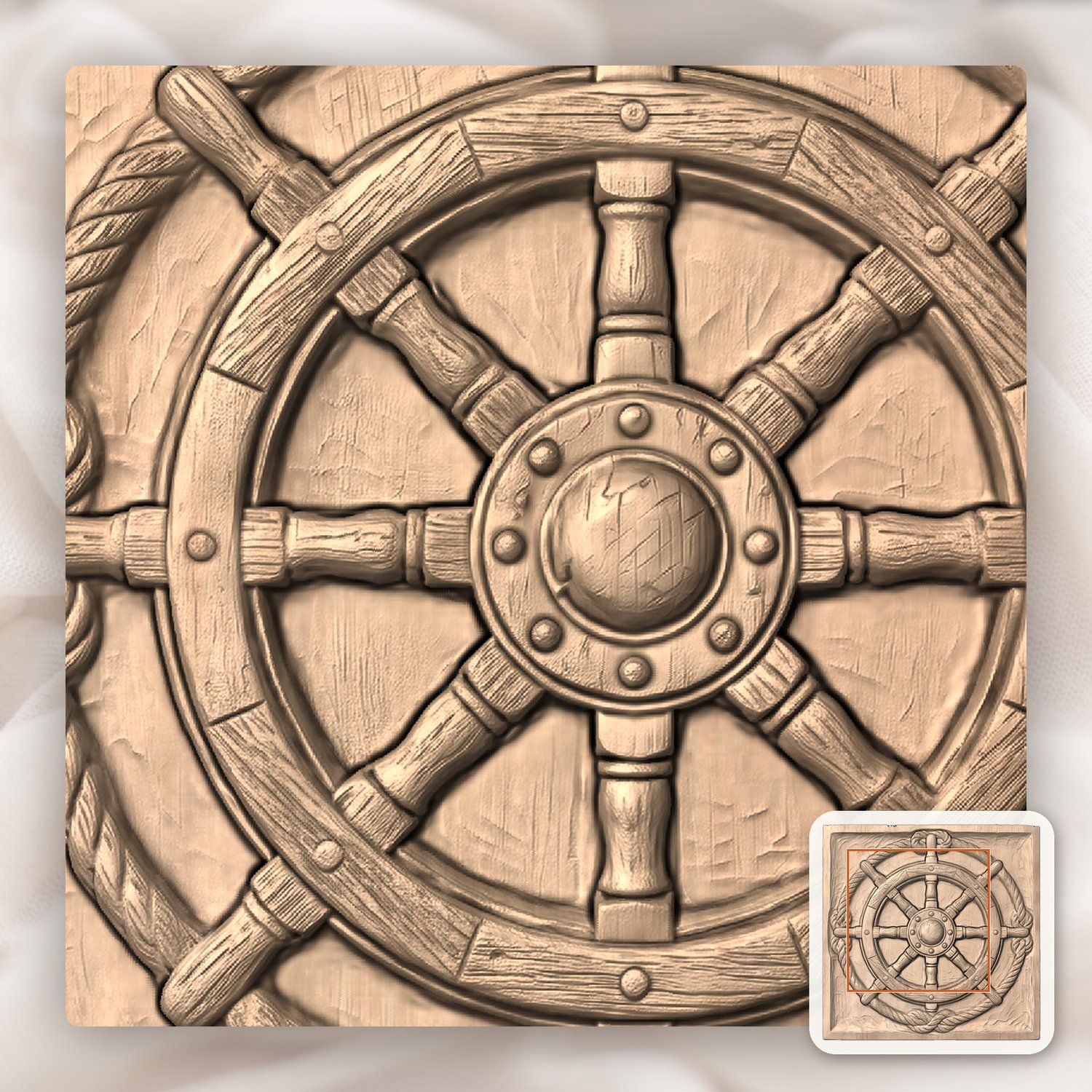 Nautical Ship Wheel Rope Border CNC Relief STL bas-relief STL — view 6