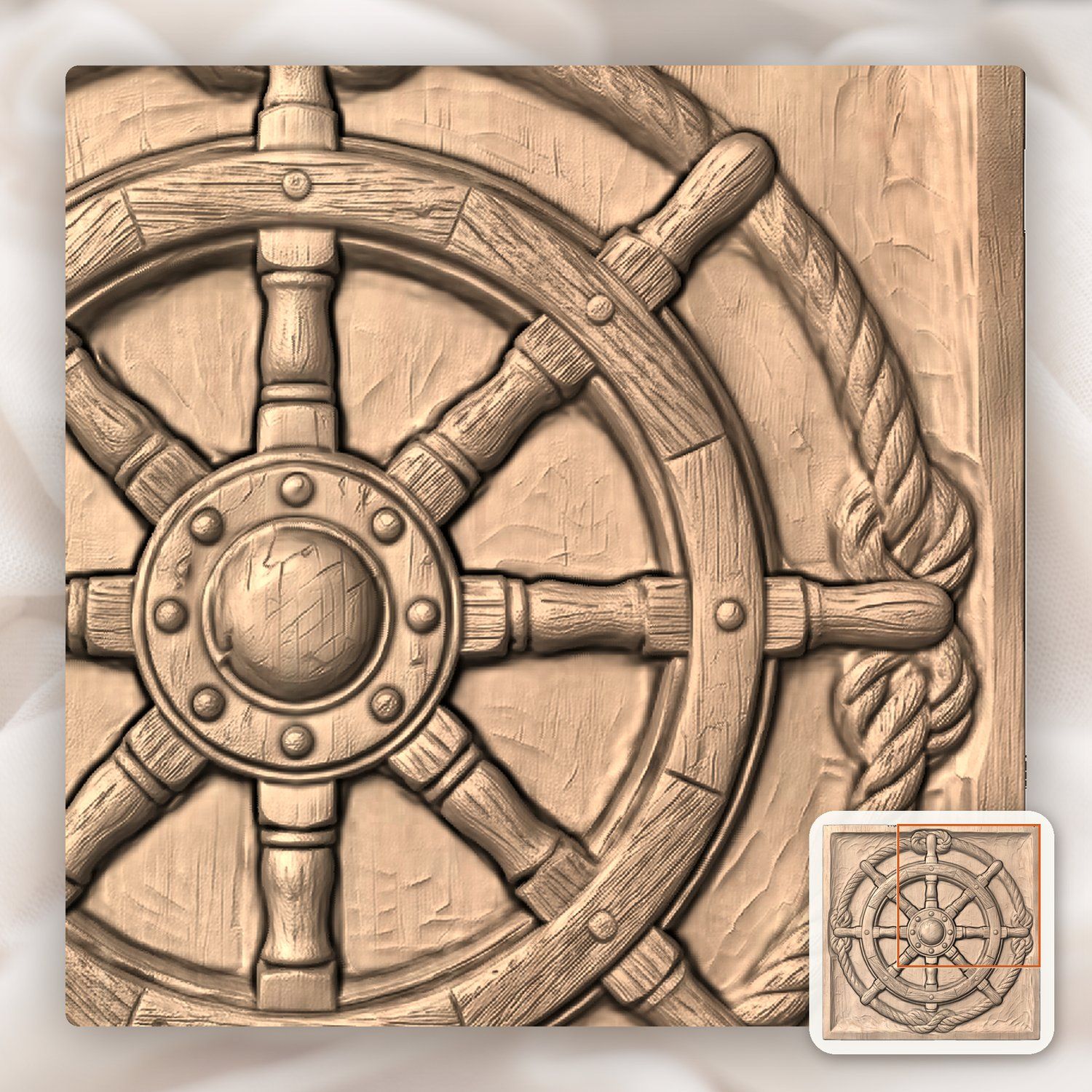 Nautical Ship Wheel Rope Border CNC Relief STL bas-relief STL — view 9