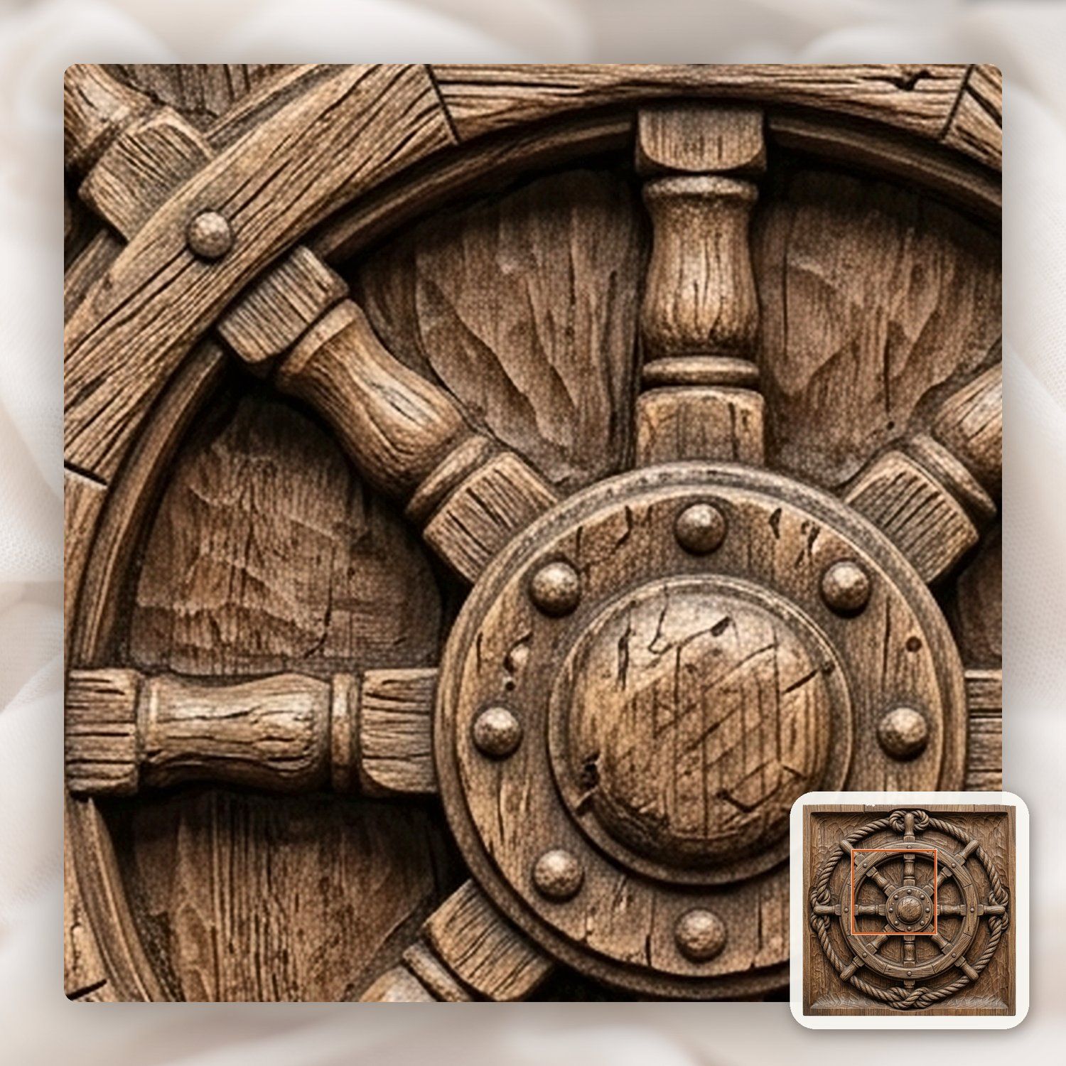 Nautical Ship Wheel Rope Border CNC Relief STL bas-relief STL — view 10