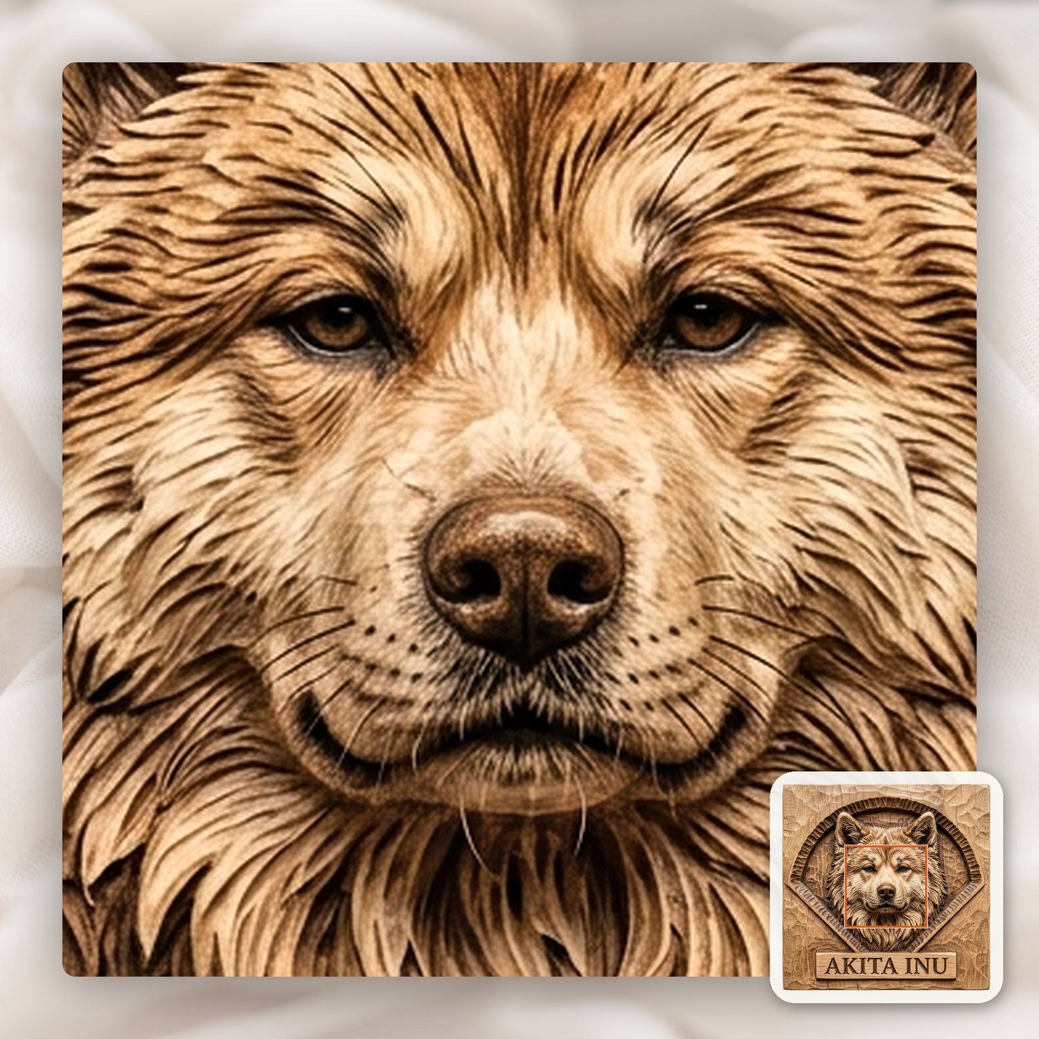Noble Akita Inu Dog Portrait CNC Relief STL bas-relief STL — view 11