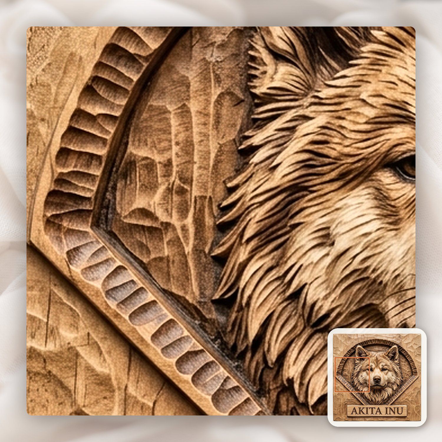 Noble Akita Inu Dog Portrait CNC Relief STL bas-relief STL — view 12