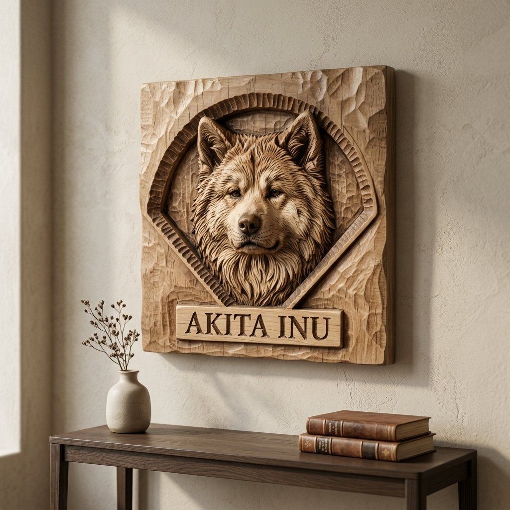 Noble Akita Inu Dog Portrait CNC Relief STL bas-relief STL — view 13