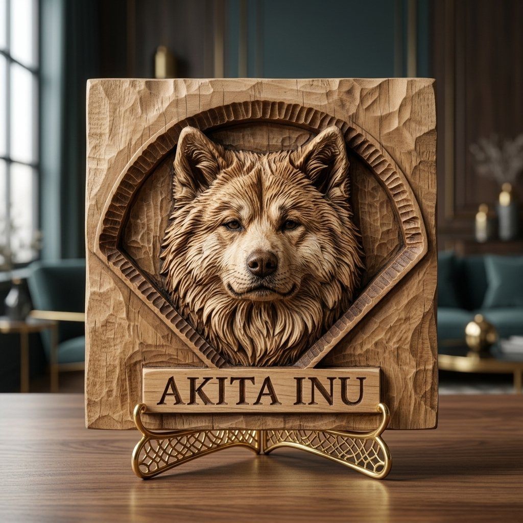 Noble Akita Inu Dog Portrait CNC Relief STL bas-relief STL — view 3