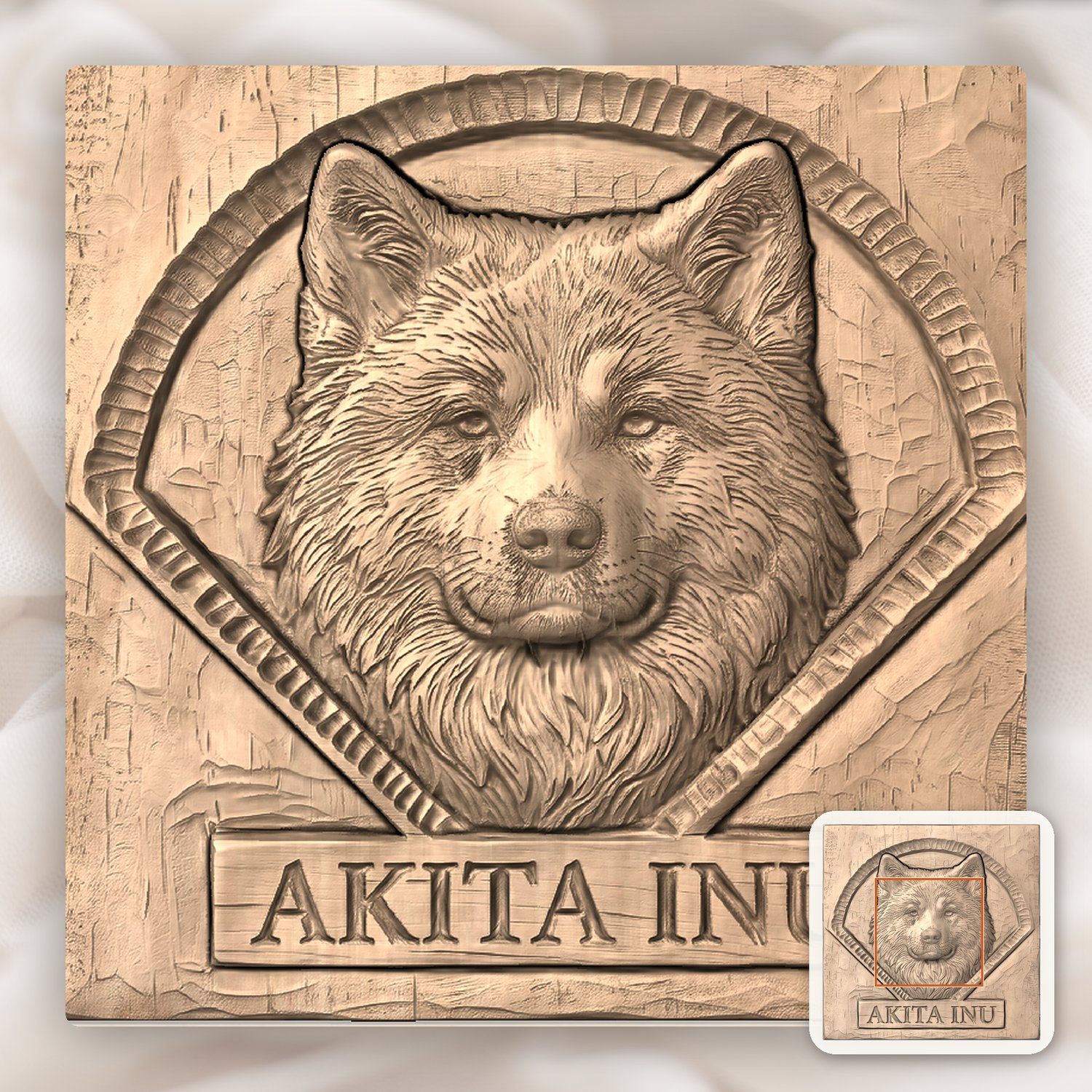 Noble Akita Inu Dog Portrait CNC Relief STL bas-relief STL — view 6