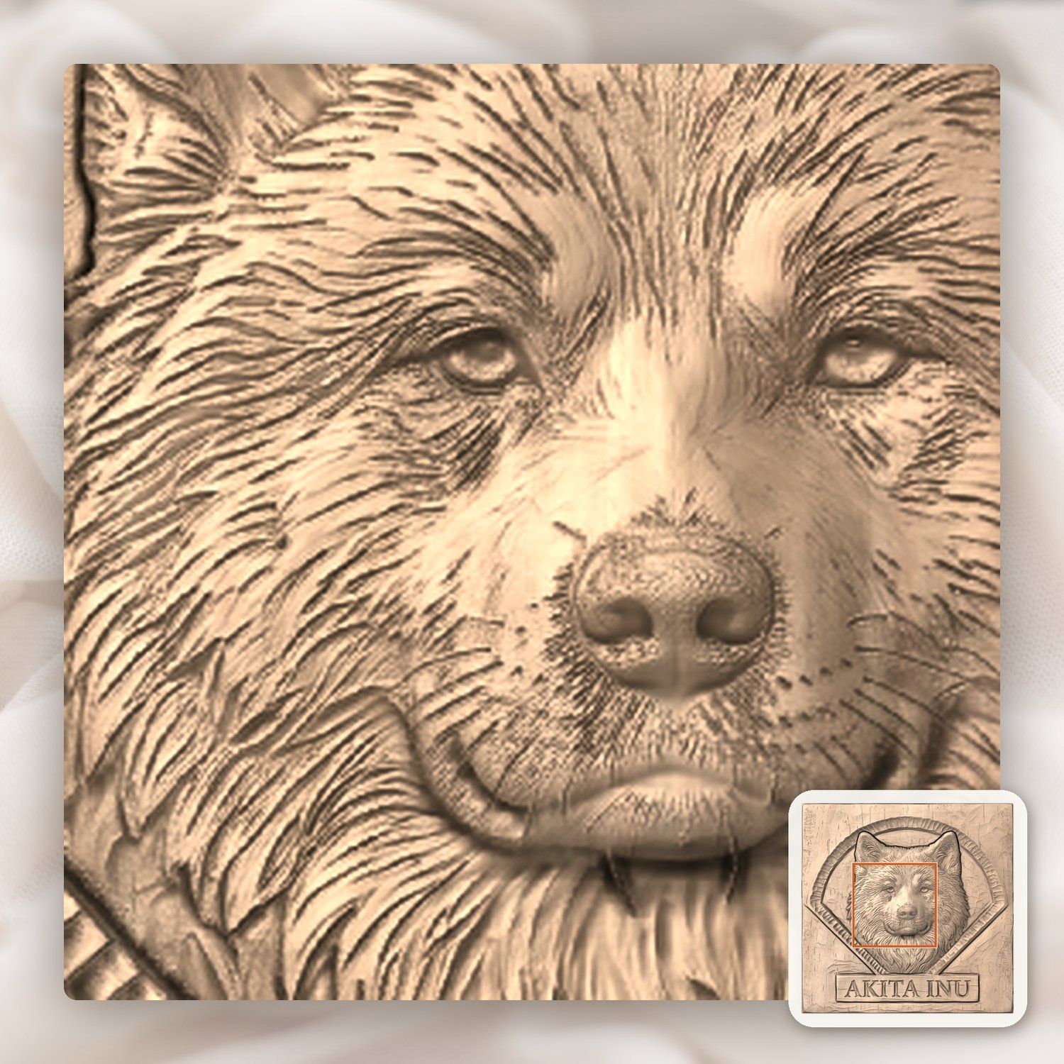 Noble Akita Inu Dog Portrait CNC Relief STL bas-relief STL — view 7