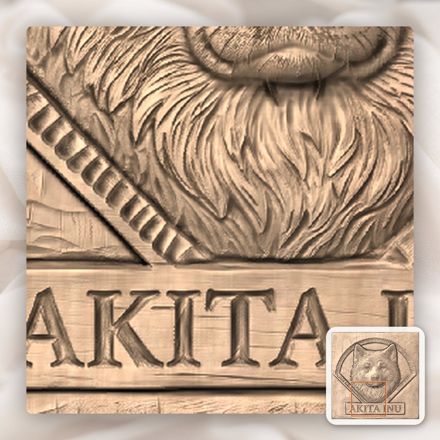 Noble Akita Inu Dog Portrait CNC Relief STL bas-relief STL — view 8