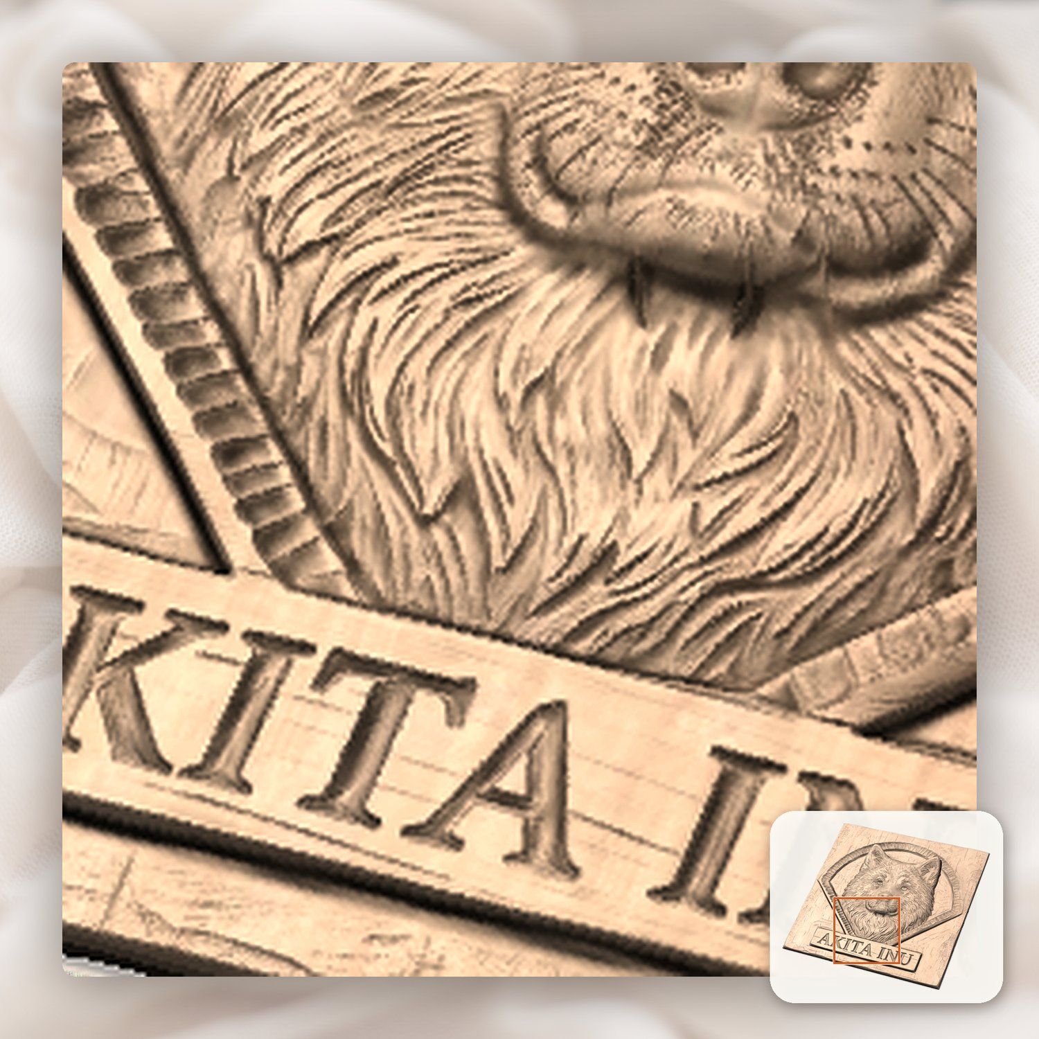 Noble Akita Inu Dog Portrait CNC Relief STL bas-relief STL — view 9