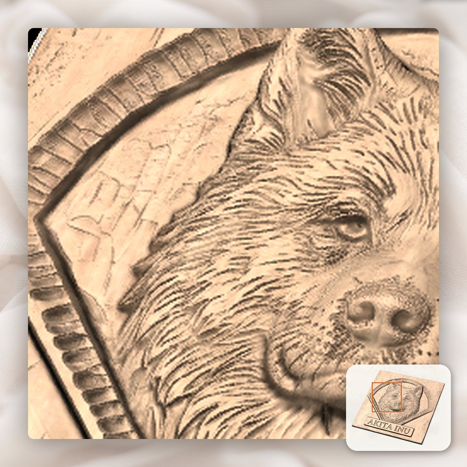 Noble Akita Inu Dog Portrait CNC Relief STL bas-relief STL — view 10
