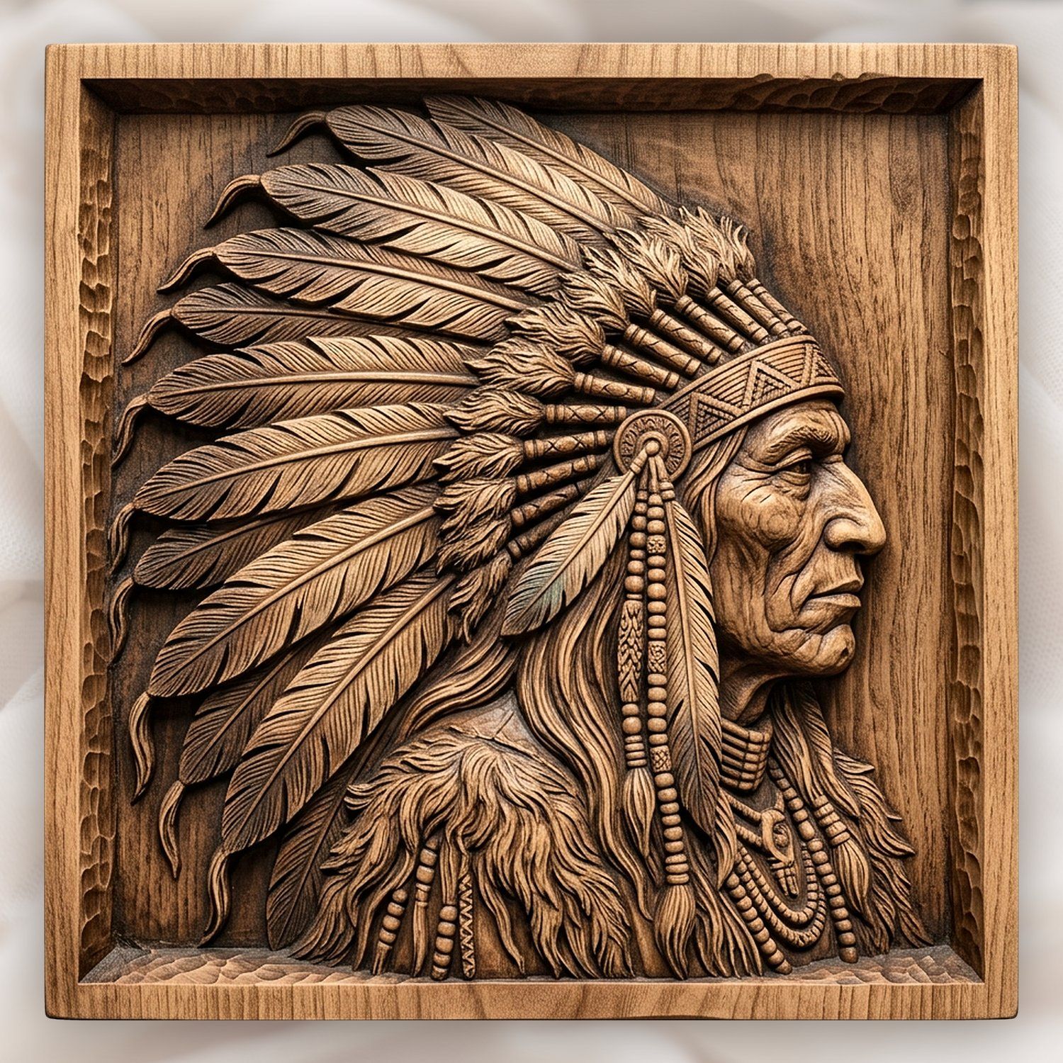 Noble Native American Chief War Bonnet CNC Relief STL bas-relief STL design