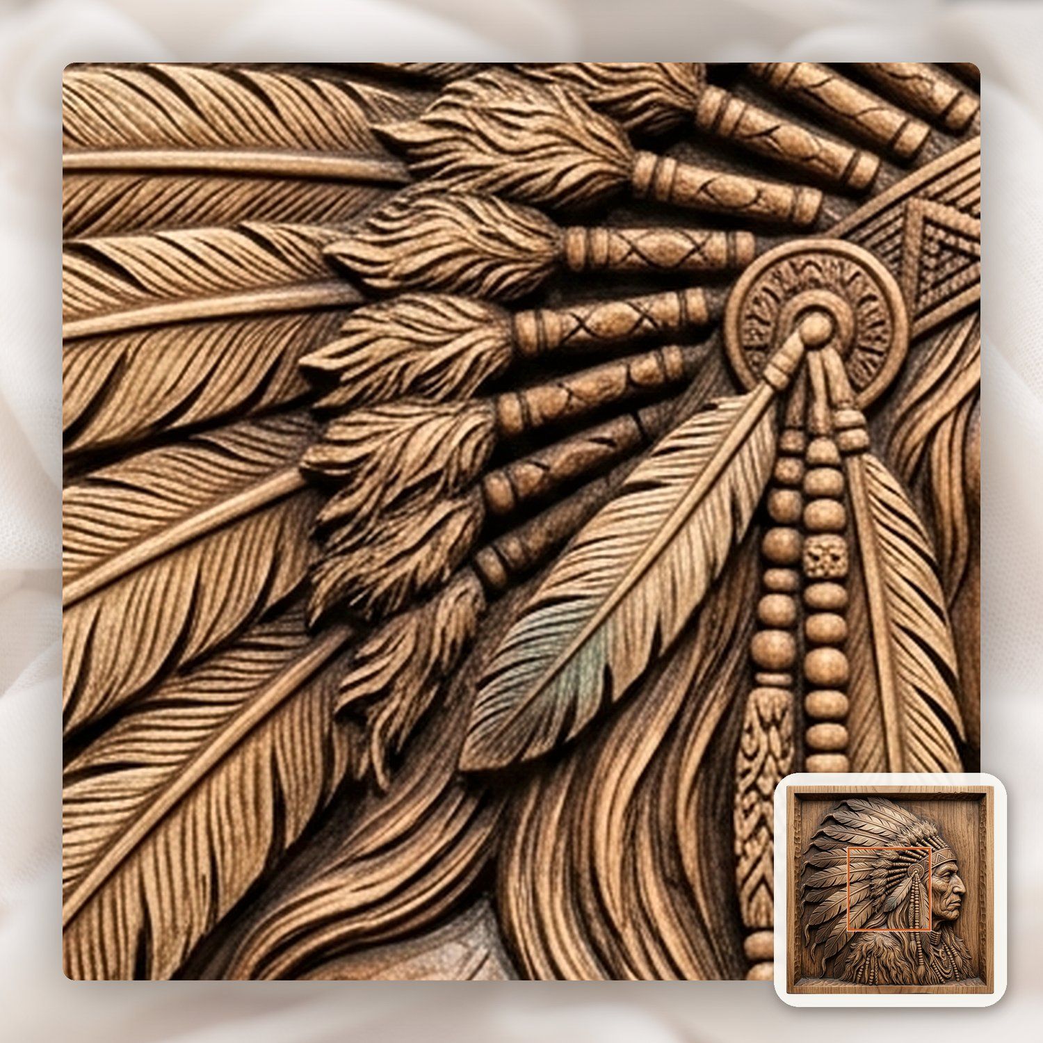 Noble Native American Chief War Bonnet CNC Relief STL bas-relief STL — view 11