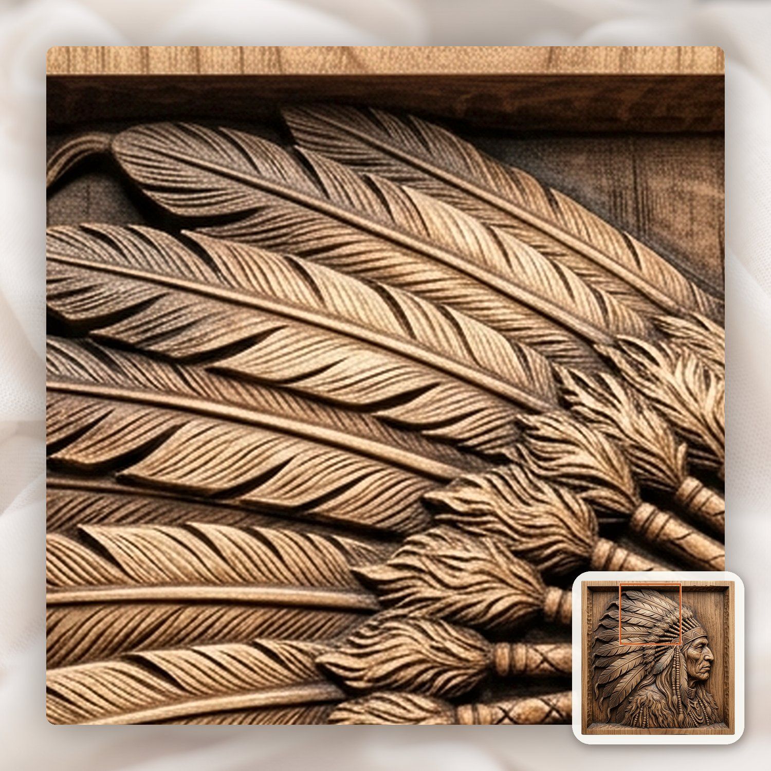 Noble Native American Chief War Bonnet CNC Relief STL bas-relief STL — view 12