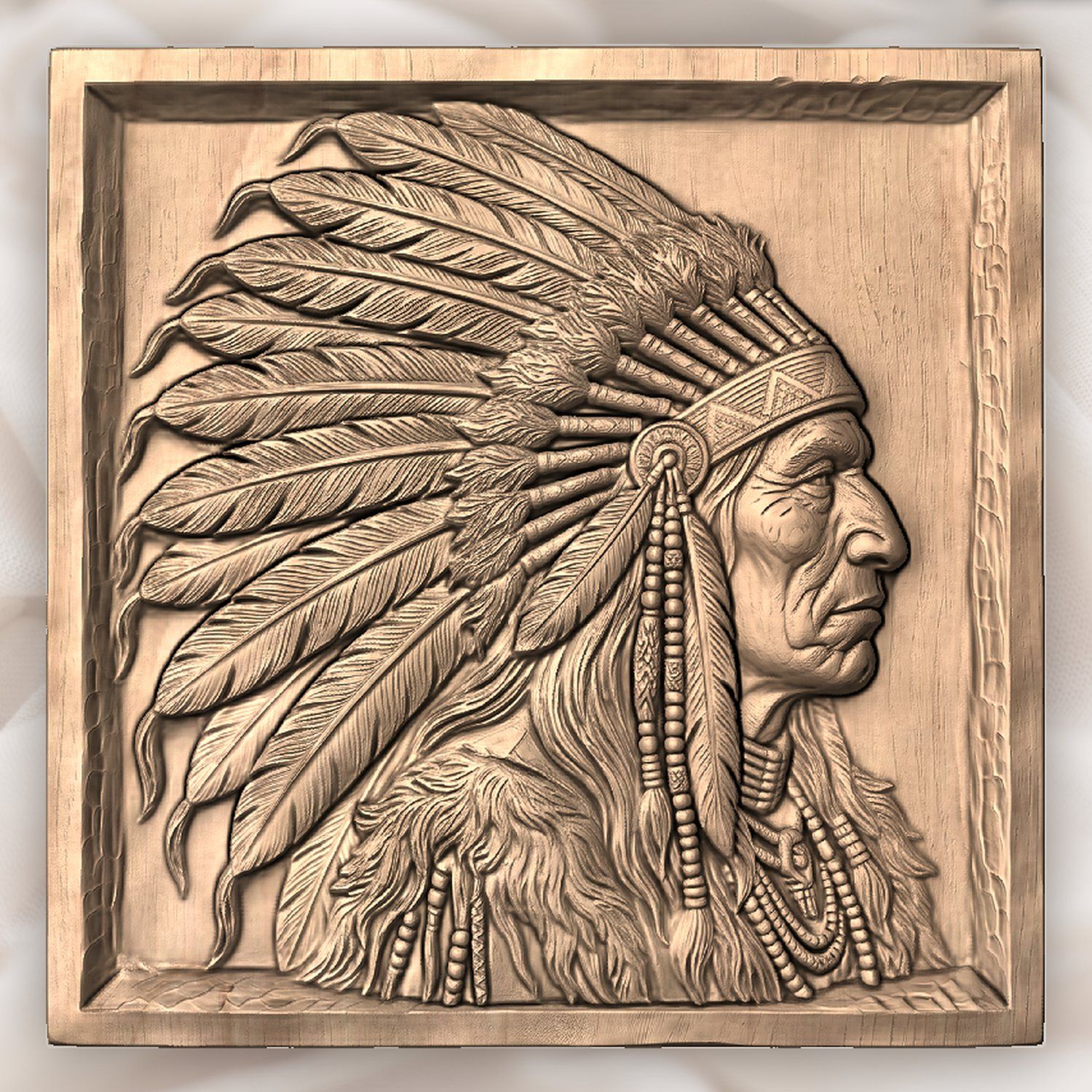 Noble Native American Chief War Bonnet CNC Relief STL bas-relief STL — view 4