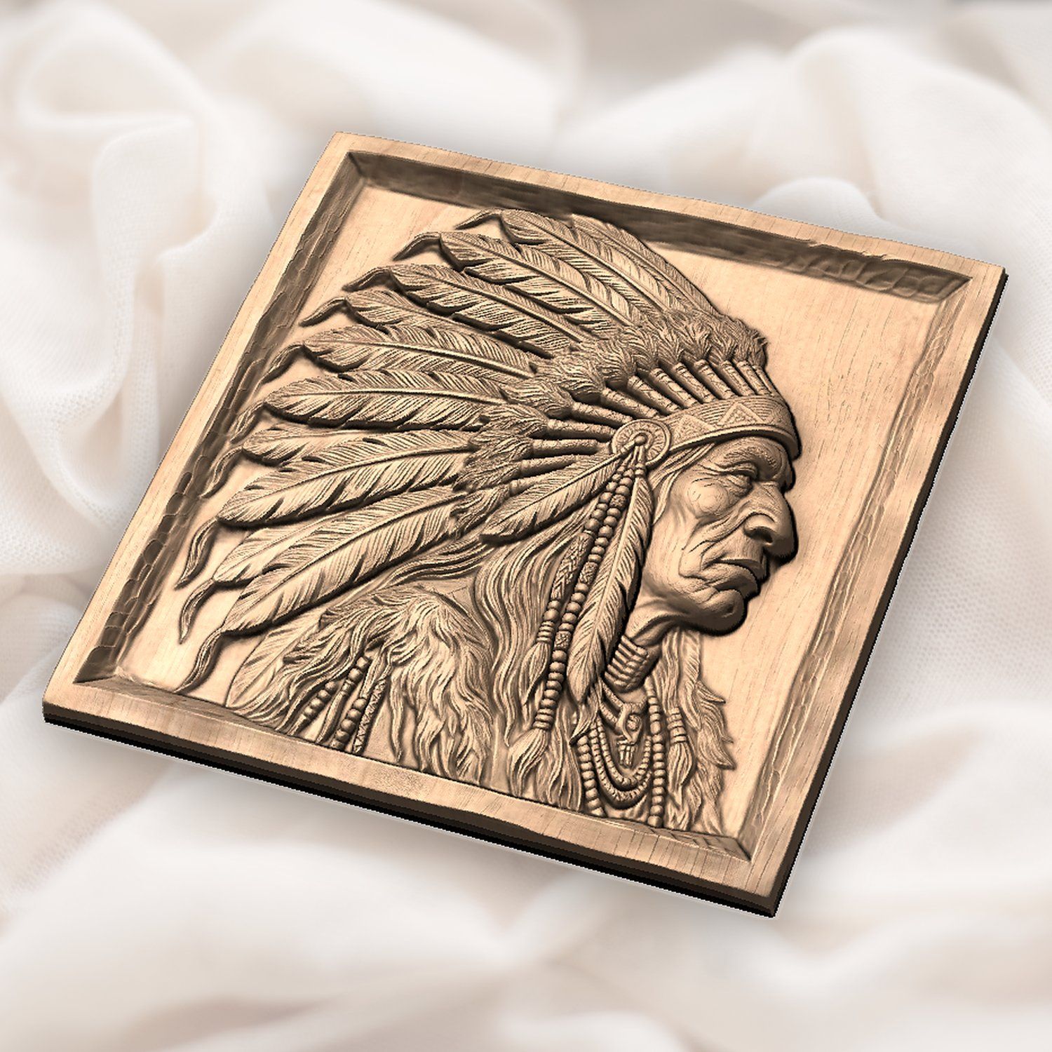 Noble Native American Chief War Bonnet CNC Relief STL bas-relief STL — view 5