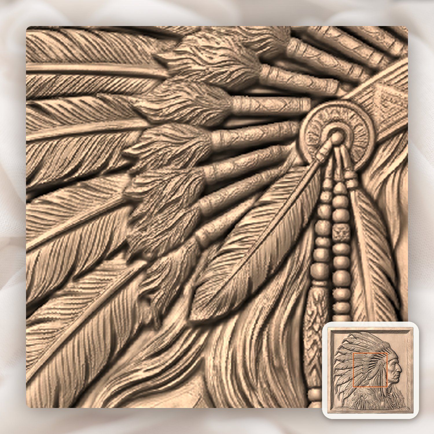 Noble Native American Chief War Bonnet CNC Relief STL bas-relief STL — view 7