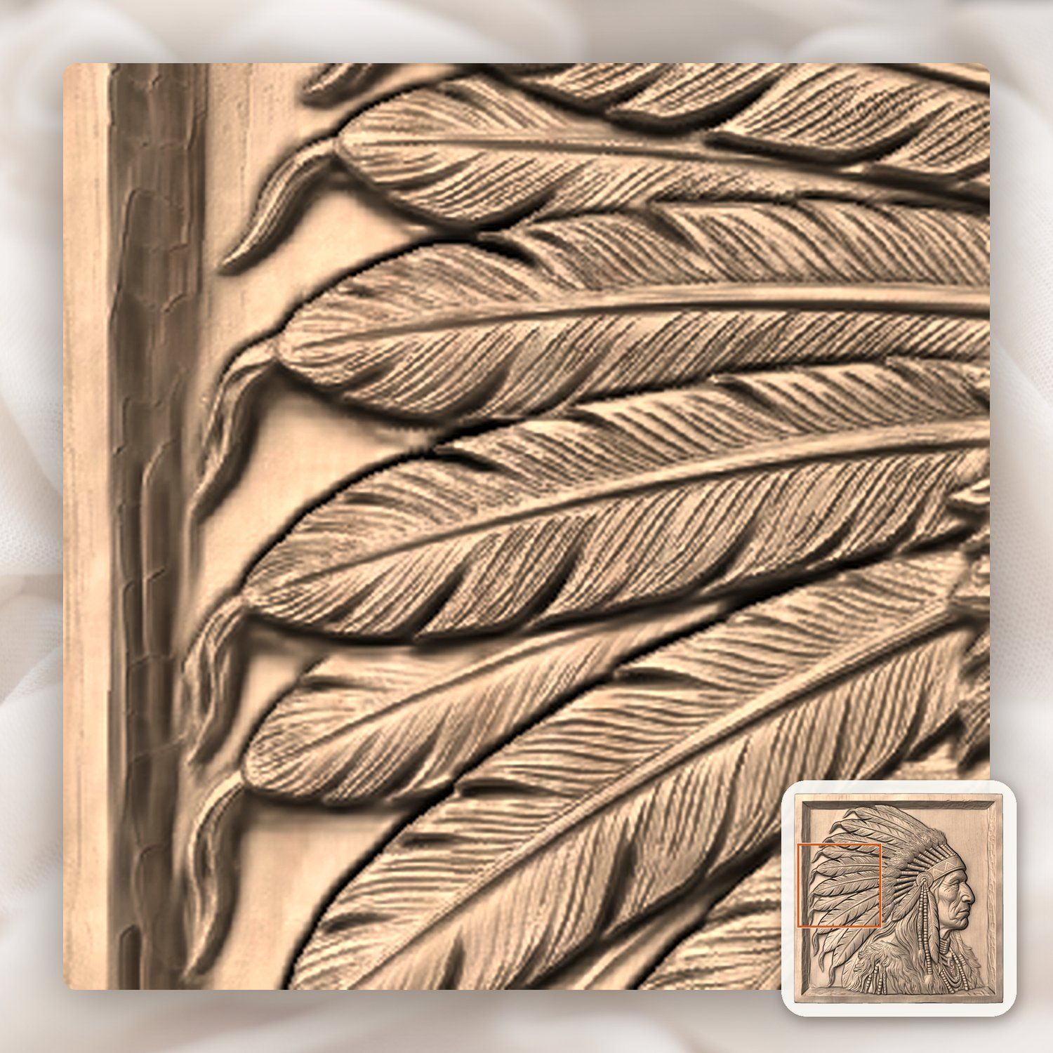 Noble Native American Chief War Bonnet CNC Relief STL bas-relief STL — view 8