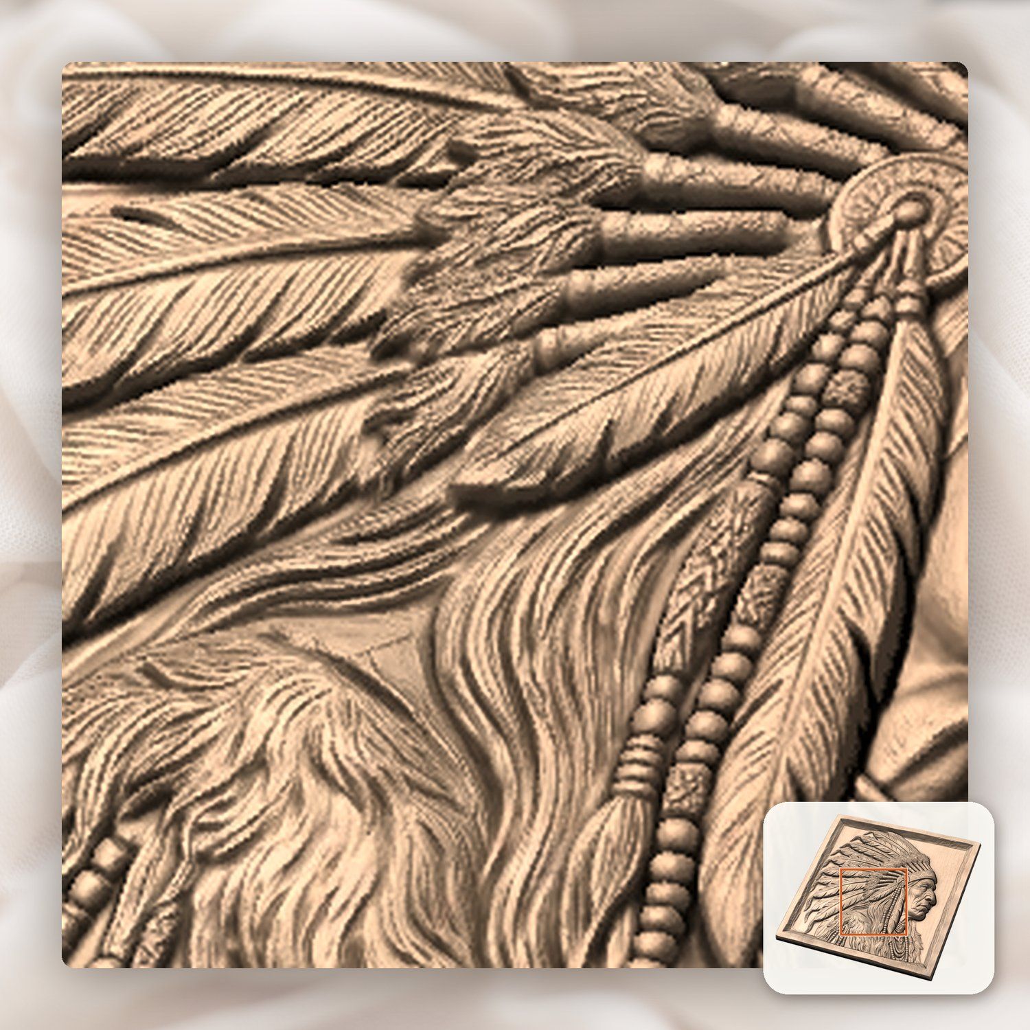 Noble Native American Chief War Bonnet CNC Relief STL bas-relief STL — view 9