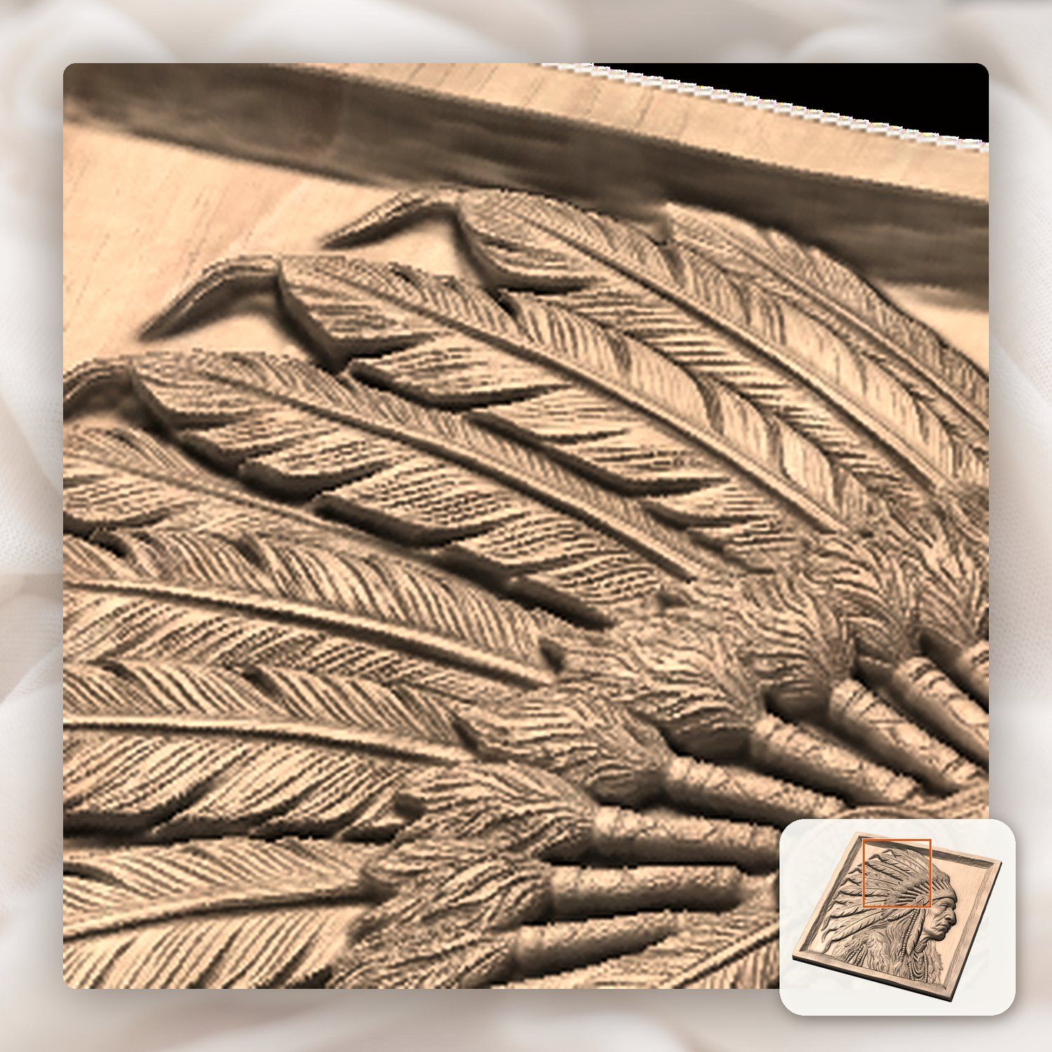Noble Native American Chief War Bonnet CNC Relief STL bas-relief STL — view 10