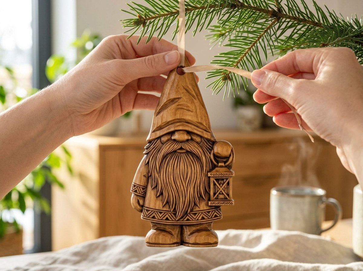 Nordic Gnome Lantern Ornament CNC Relief STL | Scandinavian Tomte Wood Carving | Rustic Christmas Decor — carved bas relief STL file for CNC