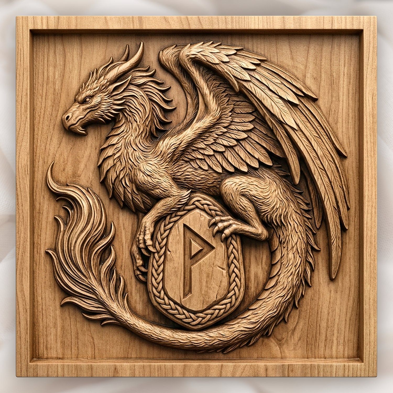 Norse Dragon Rune Shield CNC Relief STL | Mythical Beast Wood Carving Design | Viking Wall Art Panel — carved bas relief STL file for CNC