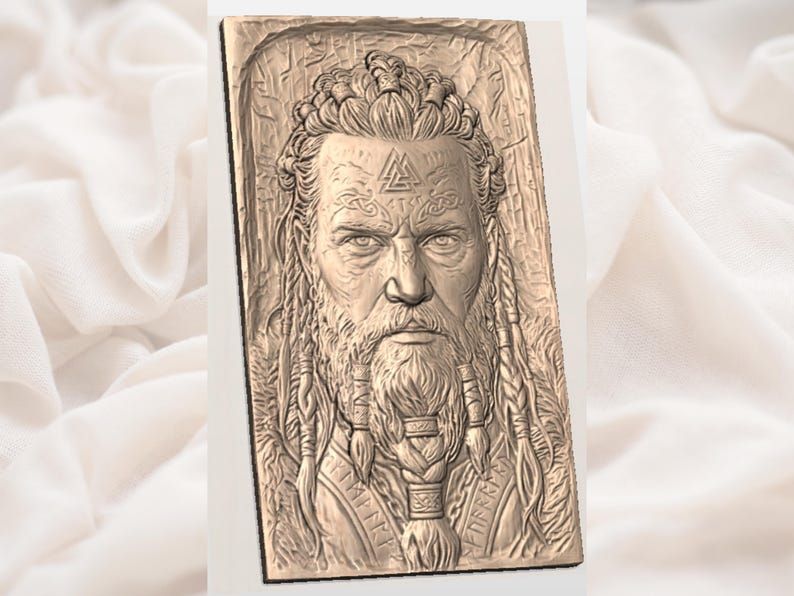 Norse Warrior with Runes and Braided Beard Bas-Relief STL bas-relief STL — view 2