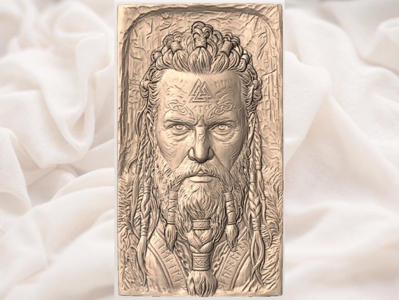Norse Warrior with Runes and Braided Beard Bas-Relief STL bas-relief STL — view 3