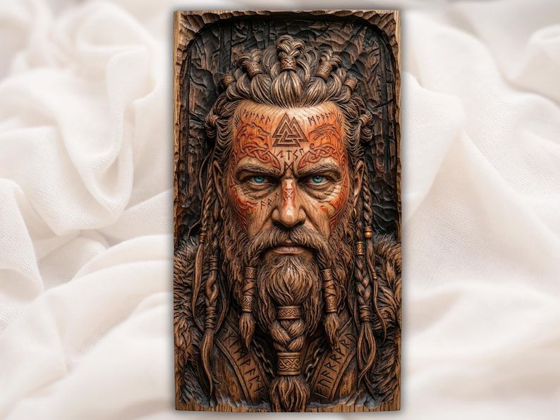 Norse Warrior with Runes and Braided Beard Bas-Relief STL bas-relief STL design