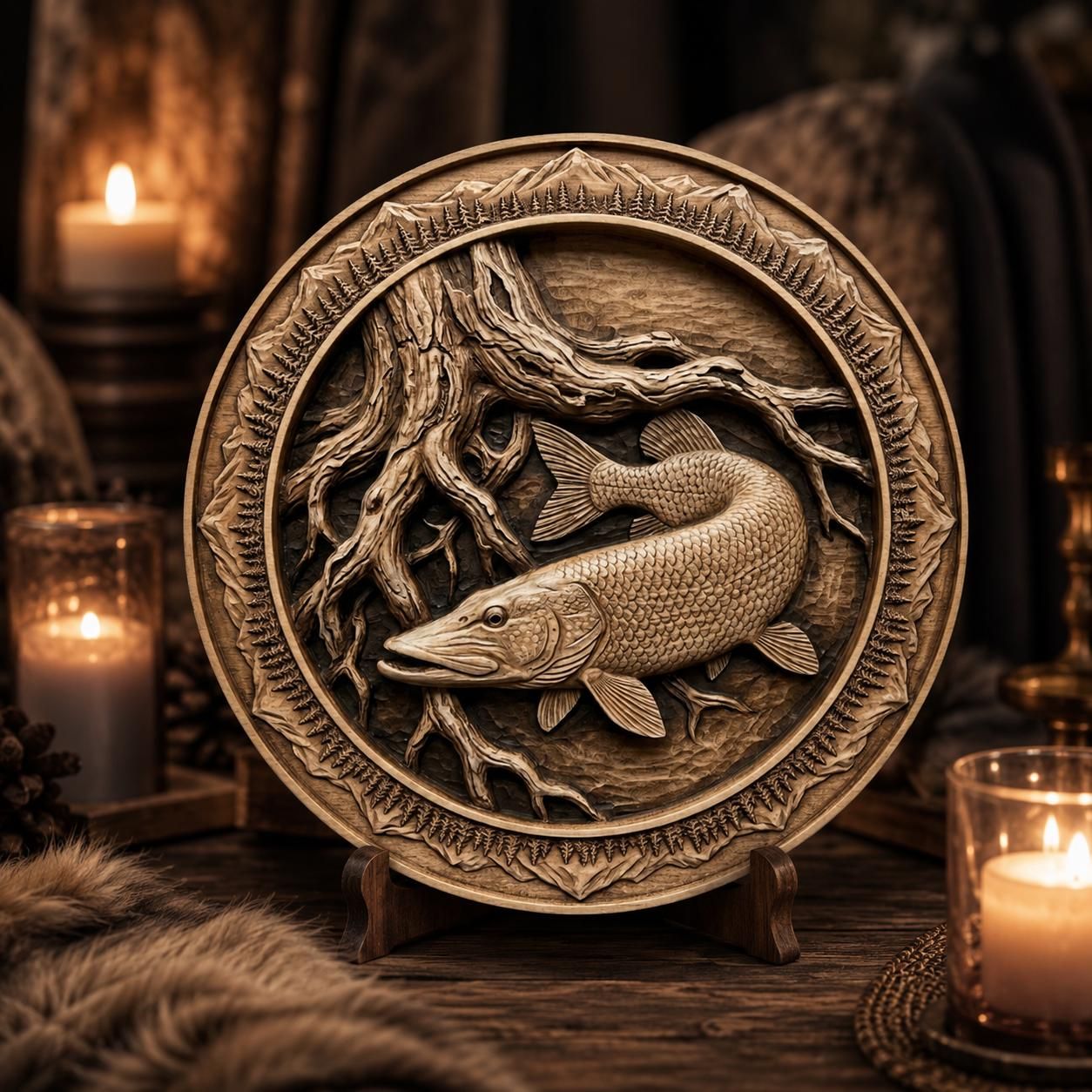 Northern Pike Fishing CNC STL Relief, Submerged Tree Roots Deep Scoop 3D Model, Wood Carving File for Vectric Aspire, ArtCAM, Carveco bas-relief STL — view 5