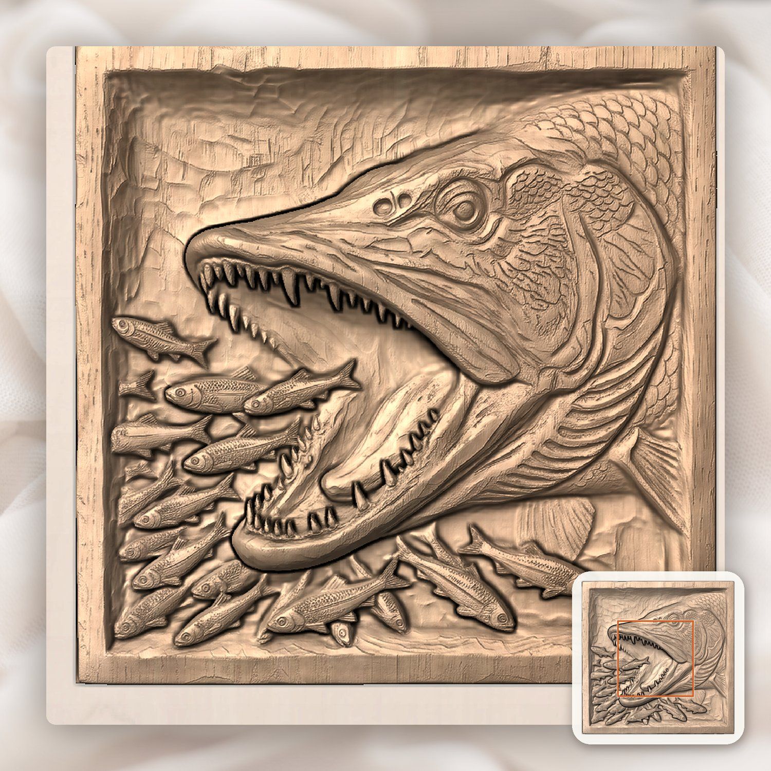 Northern Pike Predator Attack CNC Relief STL bas-relief STL — view 6