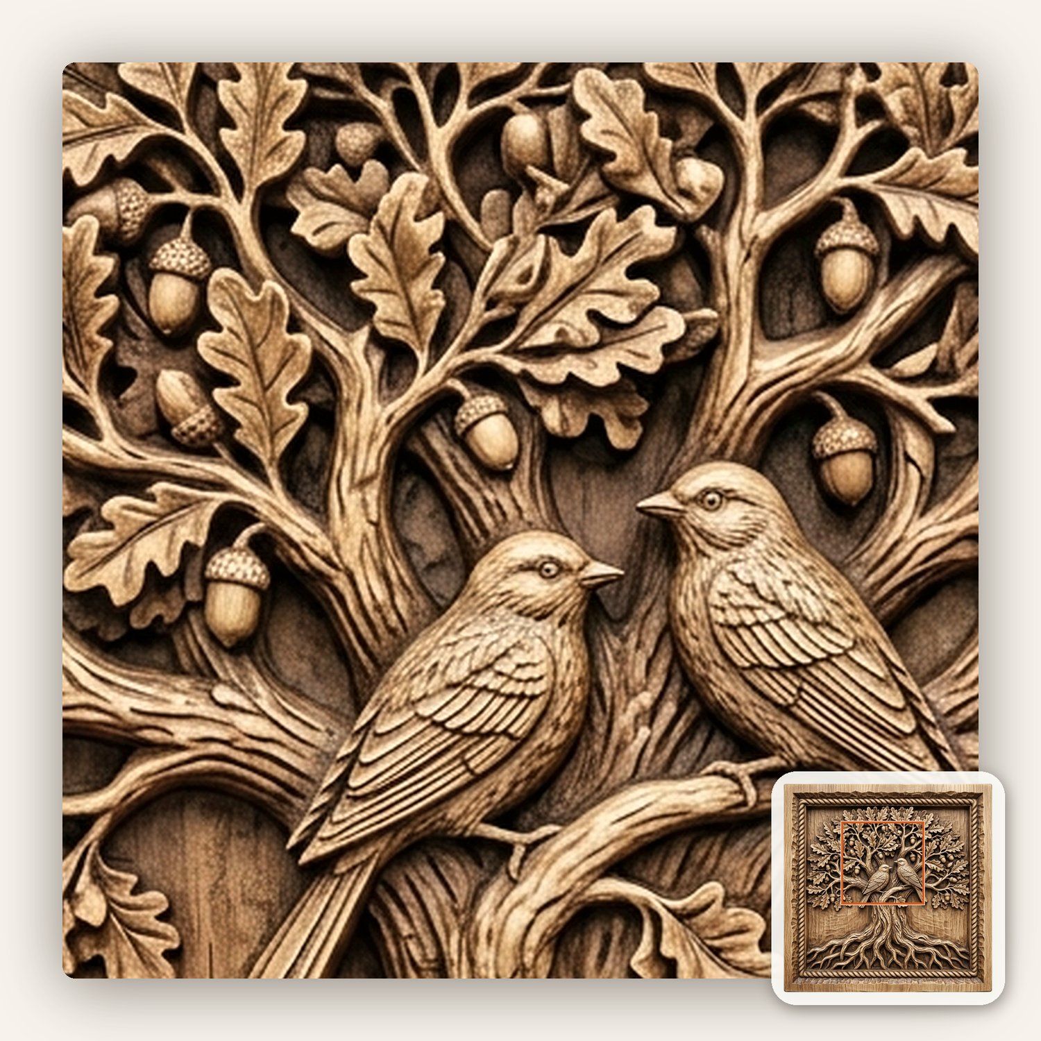 Oak Tree Birds CNC Relief STL bas-relief STL — view 12