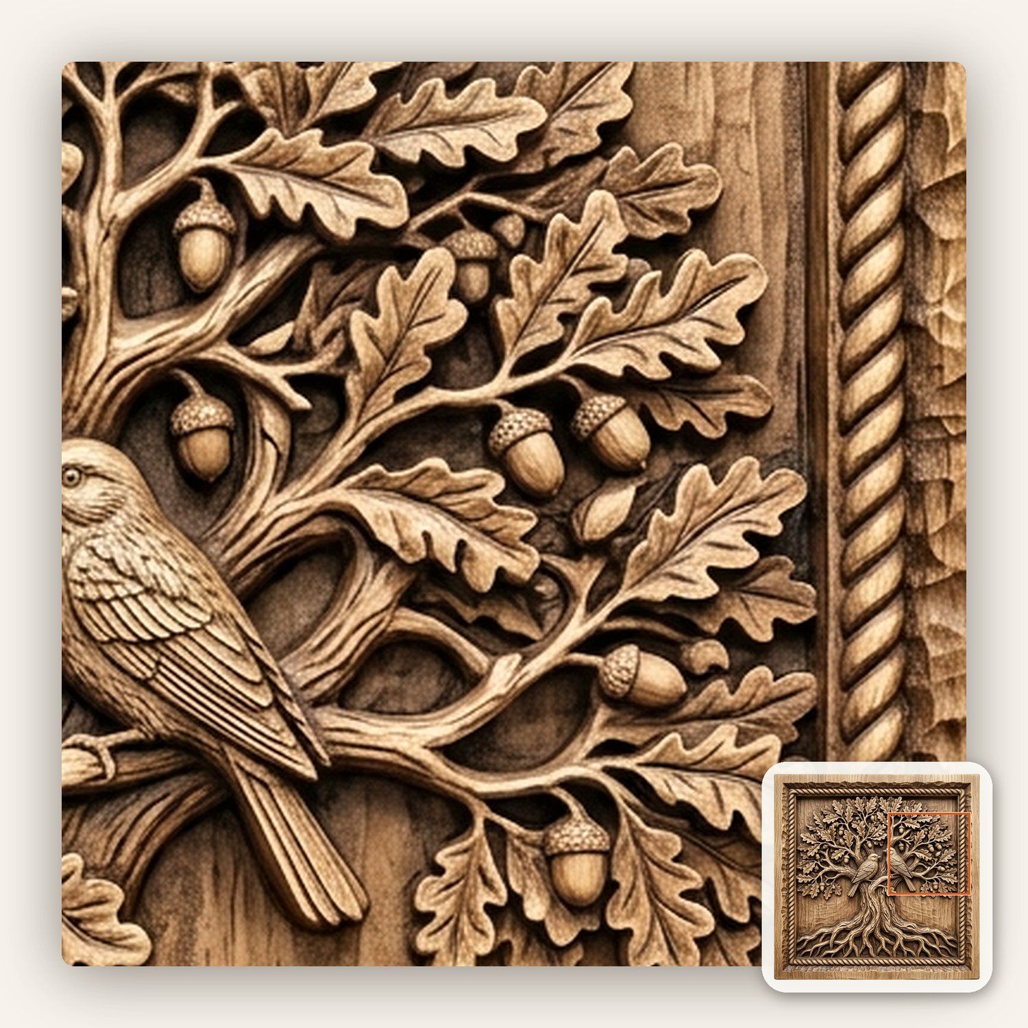 Oak Tree Birds CNC Relief STL bas-relief STL — view 13